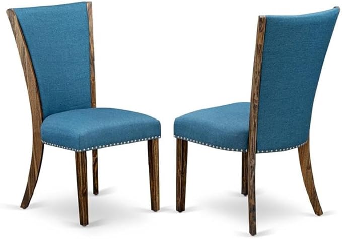 East West Furniture X797VE721-5 5 Piece Dining Table Set Includes a Rectangle Dining Room Table with X-Legs and 4 Blue Color Linen Fabric Parsons Chairs, 40x72 Inch, Multi-Color