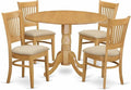 East West Furniture DLVA5-OAK-C 5 Piece Kitchen Table & Chairs Set Includes a Round Dining Room Table with Dropleaf and 4 Linen Fabric Upholstered Chairs, 42x42 Inch, Oak