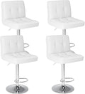 Sweetcrispy Bar Stools Set of 4, Armless PU Leather Adjustable Swivel Barstools, Hydraulic Kitchen Counter Height Thickened Seat Cushion Square Island Countertop Chairs with Back - Modern White