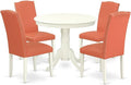 East West Furniture ANEN5-LWH-78 5 Piece Modern Dining Table Set Includes a Round Kitchen Table with Pedestal and 4 Pink Flamingo Faux Leather Parson Dining Chairs, 36x36 Inch, Linen White