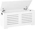 DINZI LVJ Storage Chest, 43.3” Wooden Toy Box with 2 Safety Hinges, Retro Entryway Shoe Storage Bench with Flip-Top, Sturdy Large Storage Trunk for Living Room, Bedroom, Easy Assembly, White