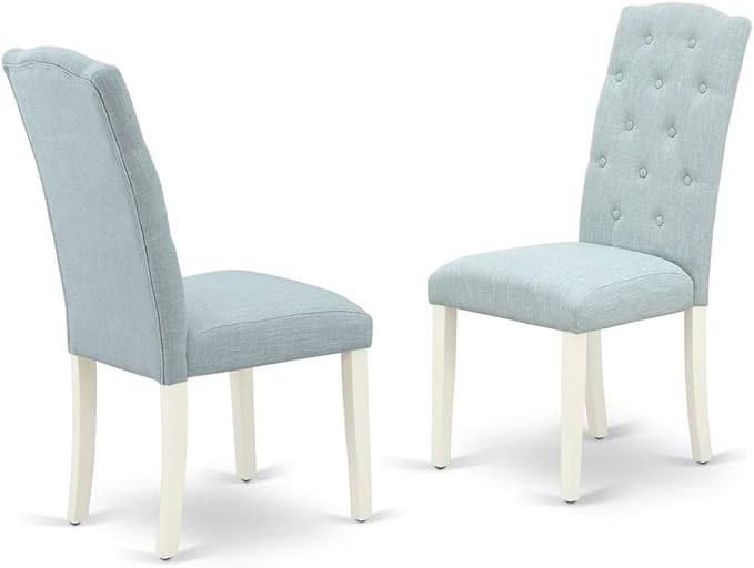 East West Furniture DLCE5-WHI-15 5 Piece Dining Set Includes a Round Dining Room Table with Dropleaf and 4 Baby Blue Linen Fabric Upholstered Chairs, 42x42 Inch, Linen White