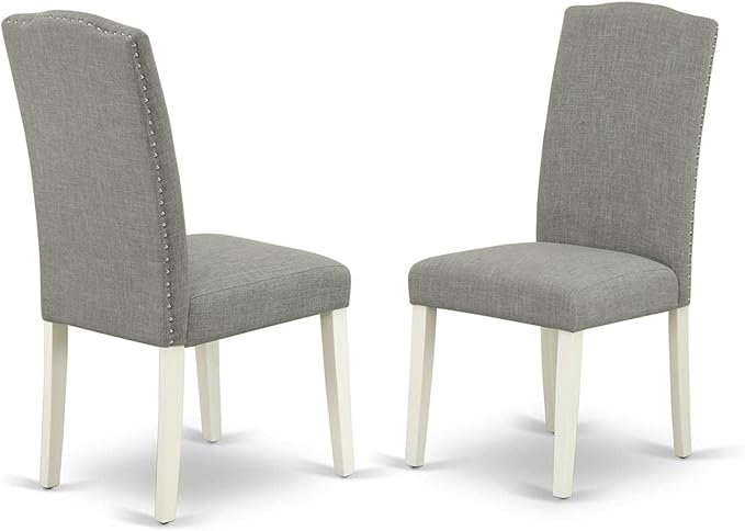 East West Furniture OXEN3-LWH-06 3 Piece Kitchen Table Set for Small Spaces Contains a Square Dining Room Table and 2 Dark Shitake Linen Fabric Upholstered Chairs, 36x36 Inch, Linen White