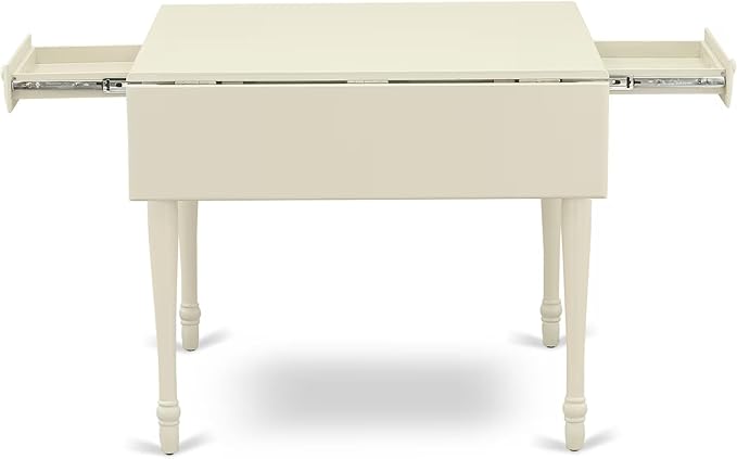 East West Furniture MZBA5-LWH-01 5 Piece Dinette Set Includes a Rectangle Dining Room Table with Dropleaf and 4 Cream Linen Fabric Upholstered Parson Chairs, 36x54 Inch, Linen White