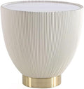 Manhattan Comfort Anderson Modern 18" Round End Table 2.0 | Ceramic Marble Tabletop, Elegant Pleated Leatherette Design & Gold Stainless Steel Base, Fully Assembled Accent Furniture, Set of 1, Cream