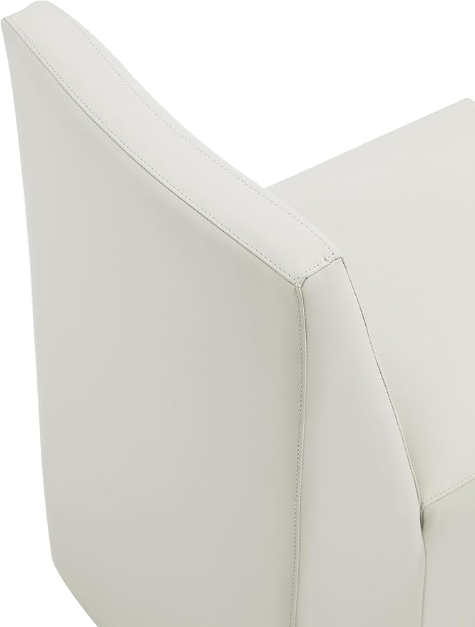 Manhattan Comfort Anna Square Modern Dining Chair with Head to Toe Faux Leather Upholstery and Plastic Foot Padding, Luxury Accent Furniture, Set of 1, Stone Grey