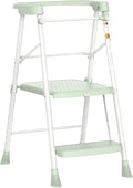 Kids Step Stool 2 Steps, Toddler Tower for Kitchen Counter Learning, Toddler Kitchen Stool Helper with Anti-Drop Safty Railing Kids Standing Folding Stepper, Green