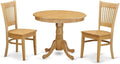 East West Furniture ANVA3-OAK-W 3 Piece Dining Table Set for Small Spaces Contains a Round Kitchen Table with Pedestal and 2 Dining Room Chairs, 36x36 Inch, Oak