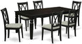 East West Furniture LGCL7-BLK-C 7 Piece Kitchen Table & Chairs Set Consist of a Rectangle Butterfly Leaf Dining Table and 6 Linen Fabric Upholstered Chairs, 42x84 Inch, Black