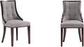 Manhattan Comfort Fifth Avenue Faux Leather Dining Chairs, Parsons Accent Furniture with Padded Wingback Seat, Fine Rectangular Stitching and Solid Beech Wood Frame, Set of 2, Grey