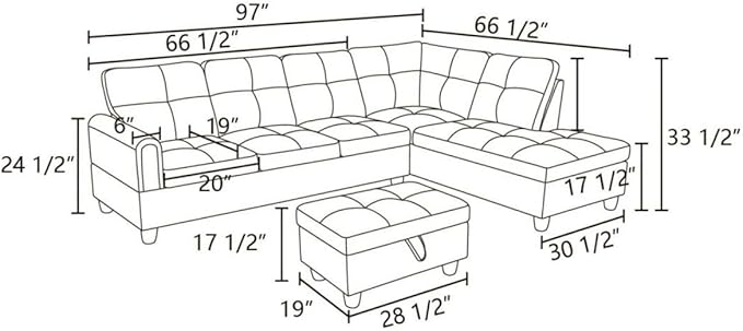 Latte L-Shaped 3-Piece Faux Leather Sofa with Storage Ottoman Set, Sectional Couch Sofa Set for Living Room, Office, Small Space