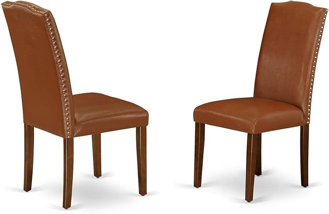 East West Furniture OXEN5-MAH-66 5 Piece Modern Dining Table Set Includes a Square Wooden Table and 4 Brown Faux Faux Leather Upholstered Chairs, 36x36 Inch, Mahogany