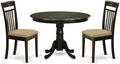 East West Furniture HLCA3-CAP-C 3 Piece Modern Dining Table Set Contains a Round Wooden Table with Pedestal and 2 Linen Fabric Upholstered Dining Chairs, 42x42 Inch, Cappuccino