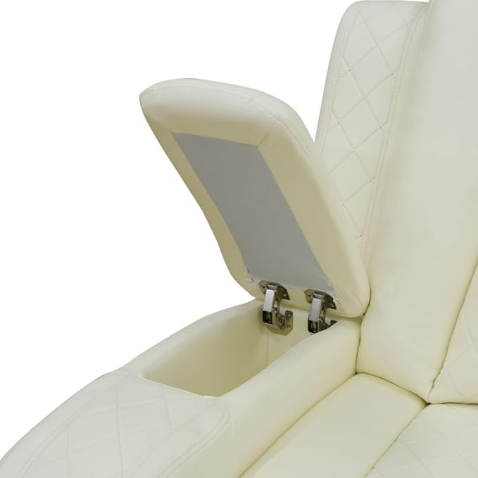 Electric Power Recliner Chair Living Room Furniture, Comfy Wide Lazy Home Theater Breathing Leather Seating with USB 2.0 Charging Ports, LED Light Strips (White)