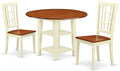 East West Furniture SUNI3-BMK-W 3 Piece Kitchen Table Set for Small Spaces Contains a Round Dining Room Table with Dropleaf & Shelves and 2 Dining Chairs, 42x42 Inch, Buttermilk & Cherry