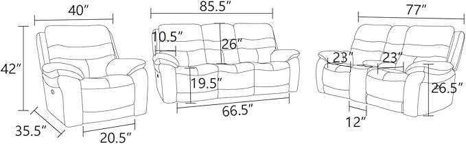 Electric Power Recliner Loveseat Genuine Breathing Leather Recliner Couch 2-Seater, Comfy Wide Lazy Top Grain Leather Sofa with USB Port, Center Console, Cup Holders (Grey, Two Seater Loveseat)