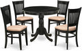 East West Furniture ANVA5-BLK-C 5 Piece Dining Room Furniture Set Includes a Round Dining Table with Pedestal and 4 Linen Fabric Upholstered Chairs, 36x36 Inch, Black