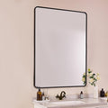 ANDY STAR 30’’x48’’ Black Bathroom Mirror, Rounded Rectangle Black Metal Framed Bathroom Vanity Mirror for Wall, Iron Tube, 1’’ Deep, Wall-Mounted Horizontal/Vertical