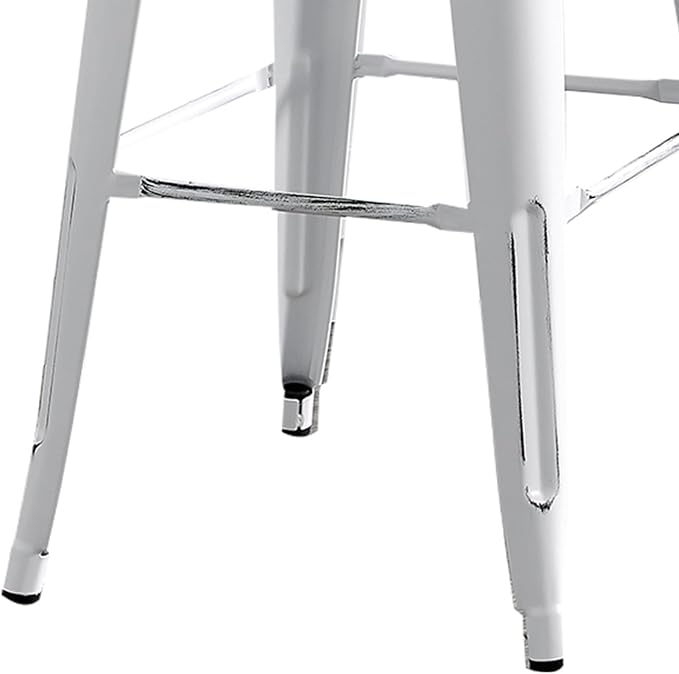 AC Pacific Modern Metal Barstool Set of 2 – Country Rustic Style with Low Back, Lightweight & Sturdy Build, Easy Assembly –, 30" Seat, Distressed White