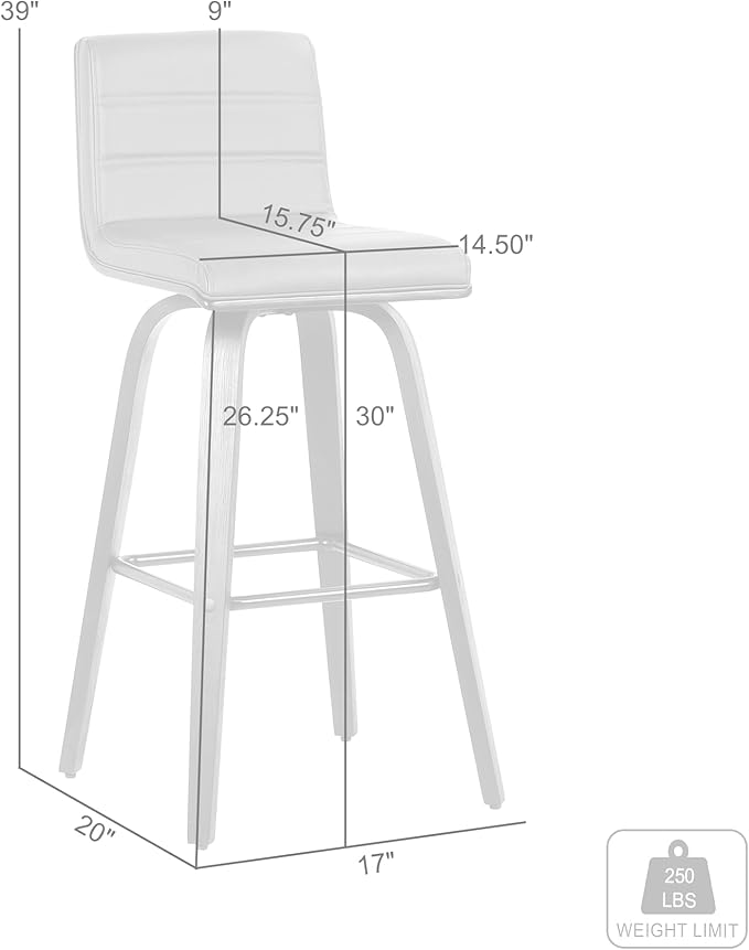 Vienna 30" Swivel Bar Stool in Walnut Wood Finish with Cream Faux Leather - Set of 4