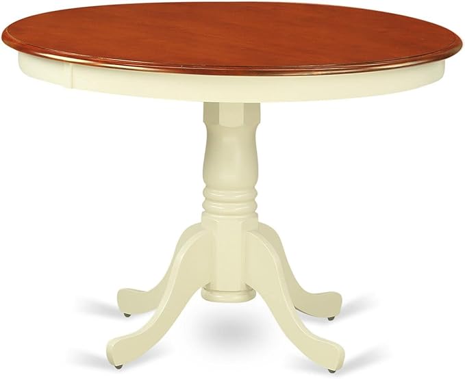 East West Furniture HLWE5-BMK-W 5 Piece Dining Room Table Set Includes a Round Kitchen Table with Pedestal and 4 Dining Chairs, 42x42 Inch, Buttermilk & Cherry