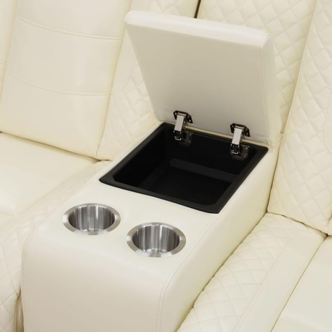 Electric Power Recliner Chair/Loveseat/Sofa Living Room, Comfy Home Theater Breathing Leather Seating with USB 2.0 Charging Ports, LED Light Strips, Fold-Down Table & Cupholders (White-2)