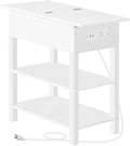 HOOBRO End Table with Charging Station, Flip Top Side Table with USB Ports, Narrow Nightstand Bedside Tables with Storage Shelves, for Small Space, Living Room, White WT141UBZ01