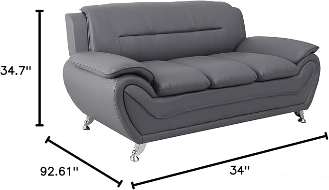 Container Furniture Direct Michael Modern Faux Leather Upholstered Stainless Steel Legs Living Room Sofa, Chair, Gray
