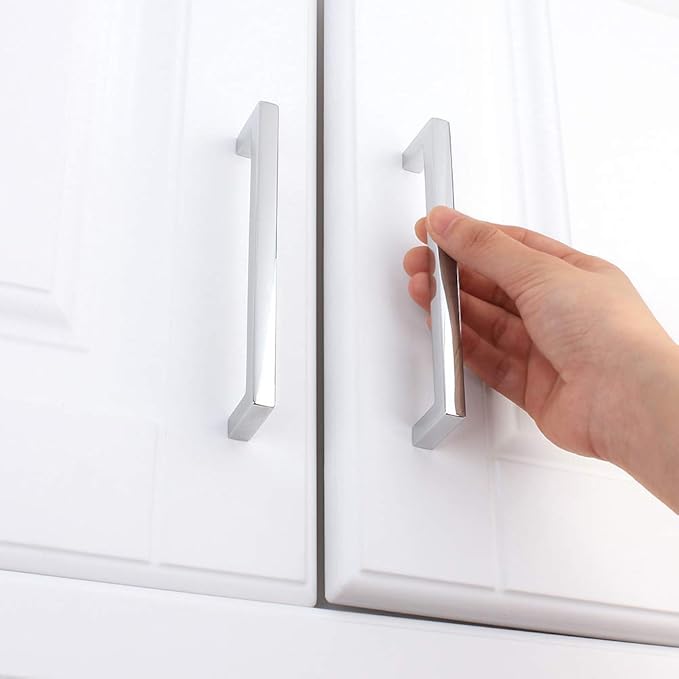 KOOFIZO 30-Pack Solid Square Bar Cabinet Handle - Chrome Furniture Pull, 5 Inch/128mm Screwhole Distance for Kitchen Cupboard Door, Bedroom Dresser Drawer, Bathroom Wardrobe Hardware