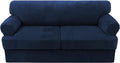 H.VERSAILTEX Sofa Cover 3 Piece T Cushion Sofa Slipcovers Thick Velvet Couch Cover Furniture Protector Stretch T Cushion Sofa Covers for 2 Cushion Couch with 2 Individual T Cushion Covers, Navy