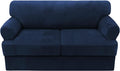 H.VERSAILTEX Sofa Cover 3 Piece T Cushion Loveseat Slipcovers Thick Velvet Couch Cover Furniture Protector Stretch T Cushion Sofa Covers for 2 Cushion Couch with 2 Individual T Cushion Covers, Navy
