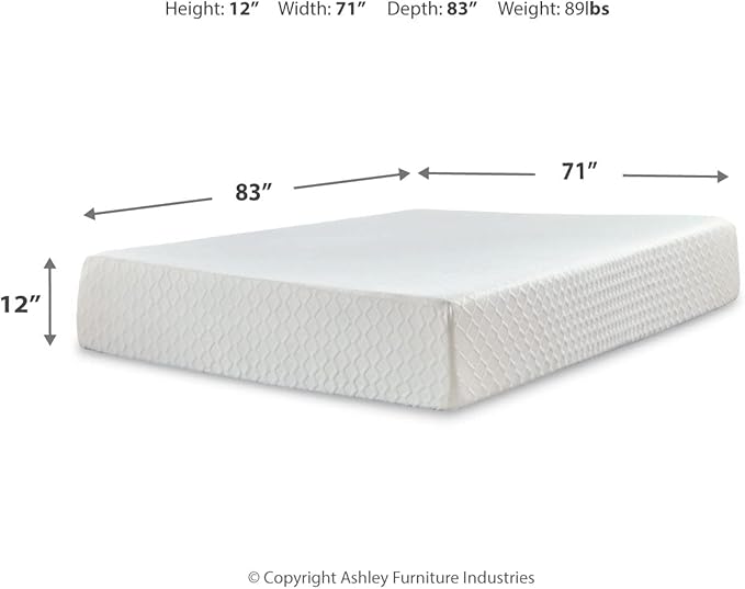 Signature Design by Ashley California King Size Chime 12" Medium Firm Memory Foam Mattress,Fiberglass Free with Green Tea & Charcoal Gel for Pressure Relief, White, Fiberglass Free, Mattress In A Box