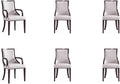 Manhattan Comfort Grand Faux Leather Dining Chairs, Traditional Design with Rectangular Channeling, Solid Beech Wood Frame, Walnut Finish, 300 lb Capacity, Fully Assembled, Set of 6, Light Grey
