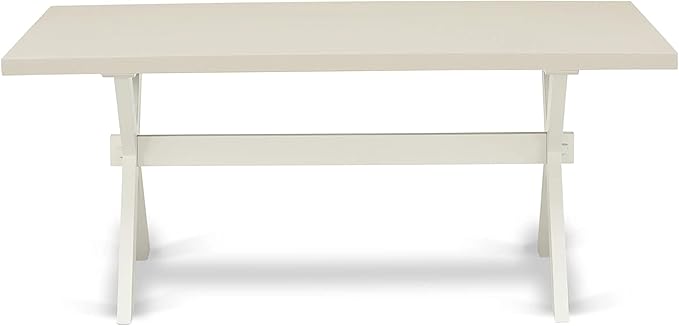 East West Furniture X027LA015-7 7 Piece Dining Room Furniture Set Consist of a Rectangle Dining Table with X-Legs and 6 Baby Blue Linen Fabric Parsons Chairs, 40x72 Inch, Multi-Color