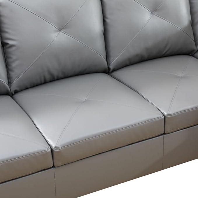 Dark Grey L-Shaped 3-Piece Faux Leather Sofa with Storage Ottoman Set, Sectional Couch Sofa Set for Living Room, Office, Small Space