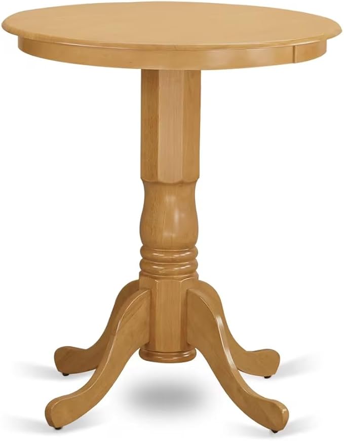 East West Furniture ESVA3-OAK-W 3 Piece Modern Dining Table Set Contains a Round Wooden Table with Pedestal and 2 Kitchen Dining Chairs, 30x30 Inch, Oak