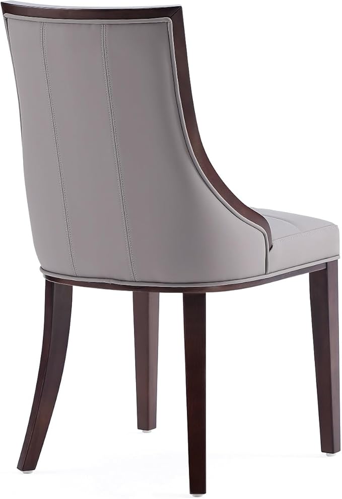 Manhattan Comfort Fifth Avenue Faux Leather Dining Chairs, Parsons Accent Furniture with Padded Wingback Seat, Fine Rectangular Stitching and Solid Beech Wood Frame, Set of 2, Grey