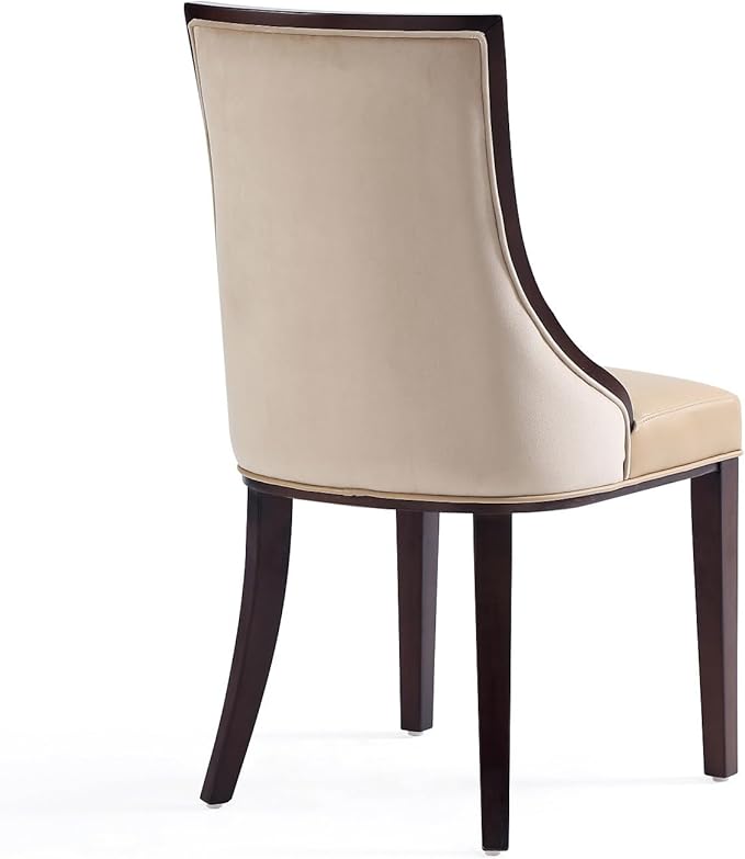 Manhattan Comfort Grand Avenue Faux Leather Dining Chairs, Parsons Accent Furniture with Padded Wingback Seat and Solid Beech Wood Frame, Set of 2, Tan