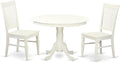 East West Furniture HLWE3-LWH-W 3 Piece Dinette Set for Small Spaces Contains a Round Dining Table with Pedestal and 2 Kitchen Dining Chairs, 42x42 Inch, Linen White