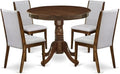 East West Furniture ANLA5-AWA-05 5 Piece Dining Table Set for Small Spaces Contains a Round Kitchen Table with Pedestal and 4 Parson Chairs, 36x36 Inch, Antique Walnut
