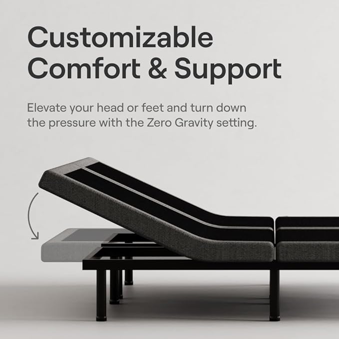 Nectar Luxe Split King Adjustable Base & 14” Mattress (New Version) - Head & Foot Incline - Medium Firm Memory Foam - Cooling Upgrade - 3 Massage Settings - 365-Night Mattress Trial & Forever Warranty