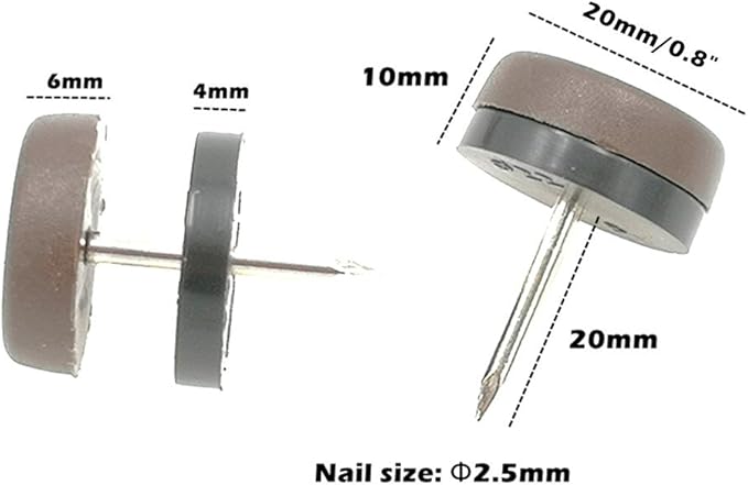 ALIMITOPIA 40pcs Furniture Glide Nail-in Thickened Nylon Chair Glide Slider Furniture Pad Floor Protector for Wooden Furniture Chair Tables Leg Feet(Φ20mm or 0.8";Brown)