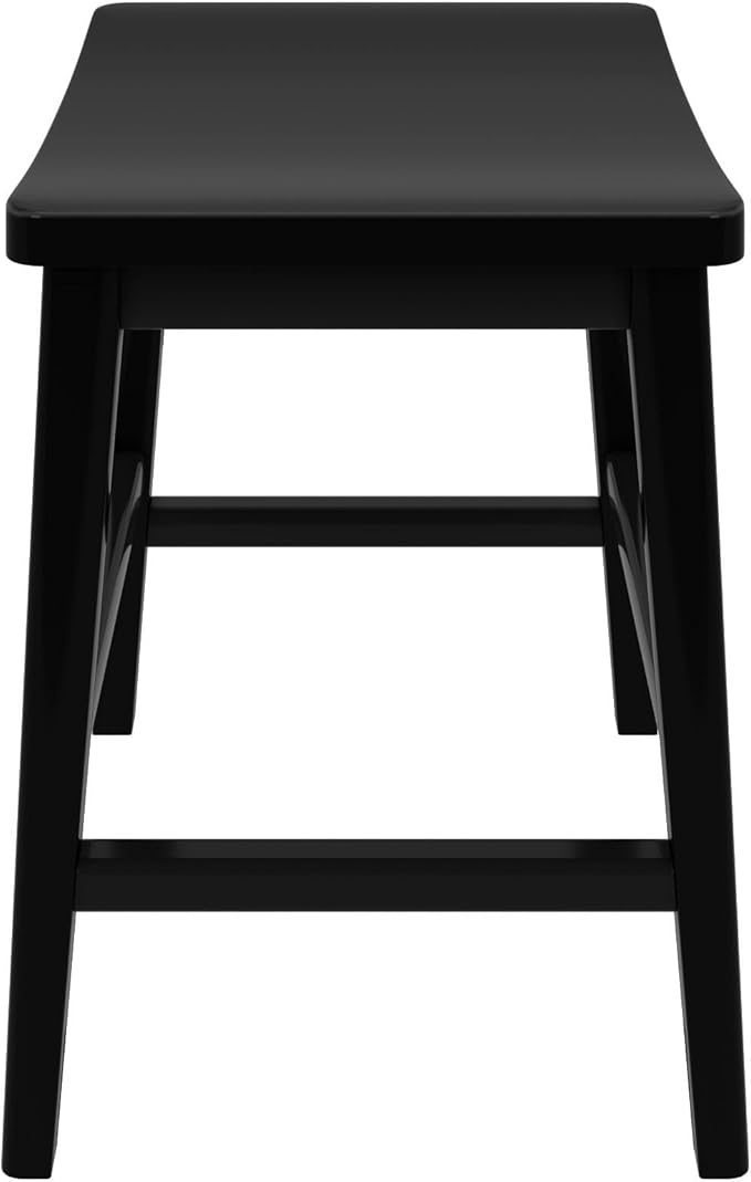 Plank+Beam Smythe Dining Stool, 18" Vanity Stools, Set of 2, Sturdy Wood Modern Kitchen Stool, Saddle Seat Backless Chair, Metal Footrest, Black
