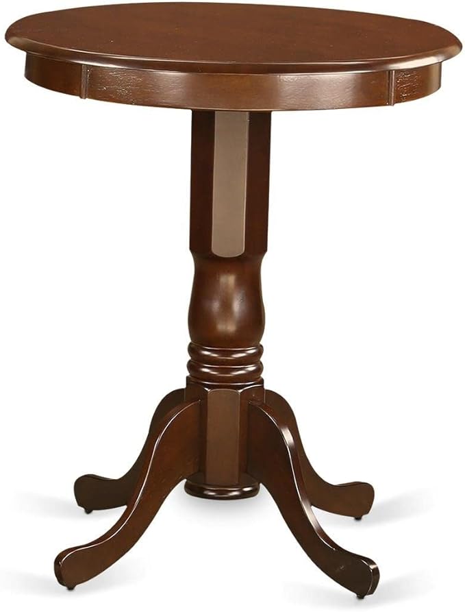 East West Furniture EDBU5-MAH-W 5 Piece Kitchen Counter Set Includes a Round Dining Table with Pedestal and 4 Dining Room Chairs, 30x30 Inch, Mahogany
