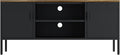 Manhattan Comfort Landen 47" Modern Metal TV Stand with Storage Cabinets & Open Shelves, Holds Up to 40" Screen, TV Console with Natural Wood Top, Cable Management, Adjustable Legs, Black