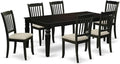 East West Furniture LGDA7-BLK-C 7 Piece Modern Dining Table Set Consist of a Rectangle Wooden Table with Butterfly Leaf and 6 Linen Fabric Kitchen Dining Chairs, 42x84 Inch, Black