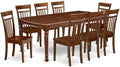 East West Furniture DOCA9-MAH-W 9 Piece Modern Dining Table Set Includes a Rectangle Wooden Table with Butterfly Leaf and 8 Dining Room Chairs, 42x78 Inch, Mahogany