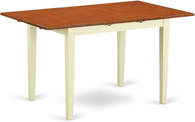 East West Furniture NOFL3-LWH-01 3 Piece Dinette Set for Small Spaces Contains a Rectangle Butterfly Leaf Table and 2 Cream Linen Fabric Upholstered Chairs, 32x54 Inch, Linen White