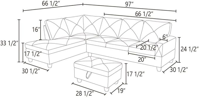 Dark Grey L-Shaped 3-Piece Faux Leather Sofa with Storage Ottoman Set, Sectional Couch Sofa Set for Living Room, Office, Small Space