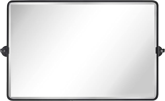 TEHOME 24x38 Horizontal Pivot Bathroom Mirror Tilting Black Metal Framed Pivot Rectangle Bathroom Mirror Rounded Rectangluar Tilting Beveled Vanity Mirrors for Wall